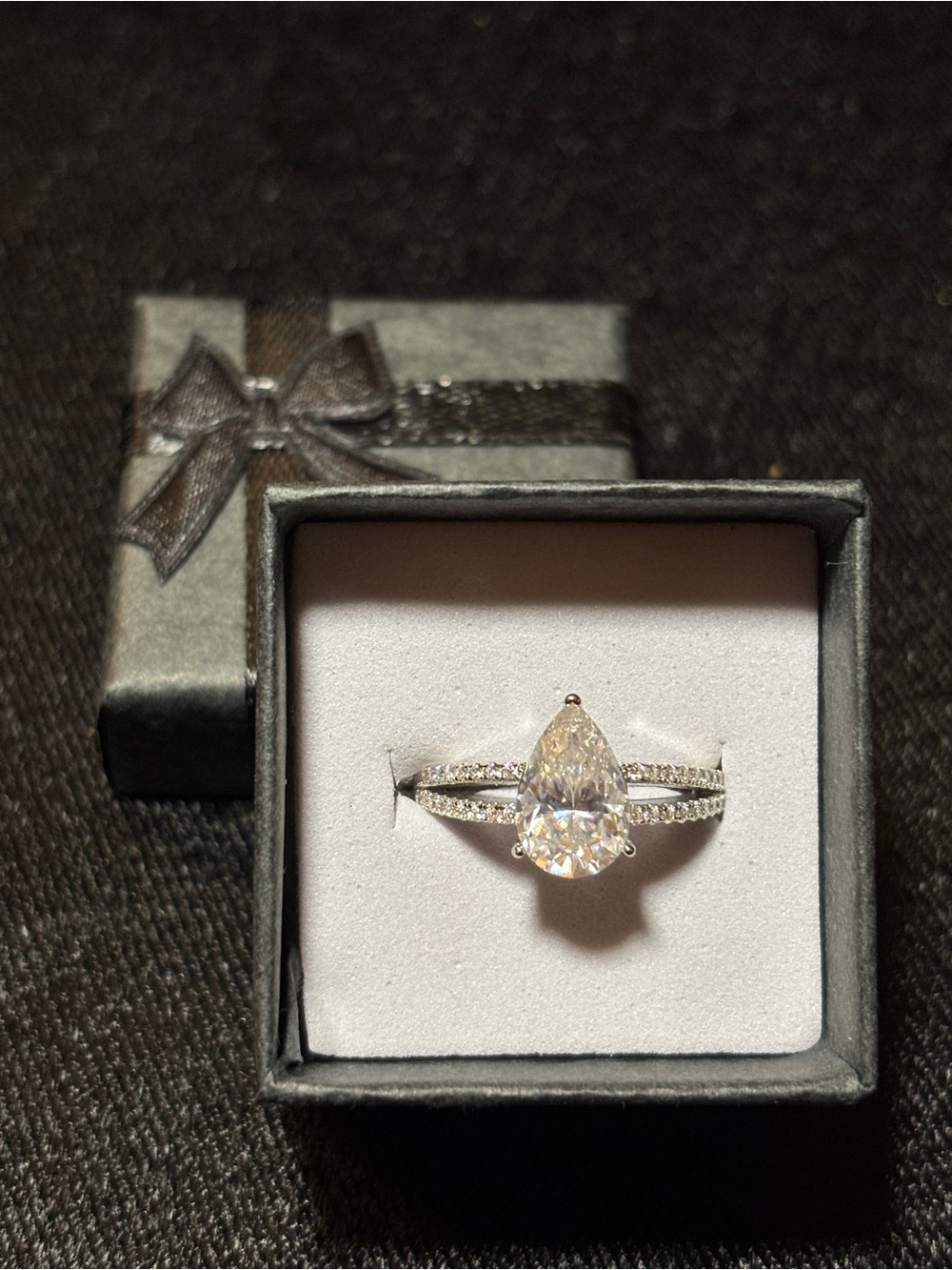 .925 Sterling Silver 3ct. VVS Moissanite Pear-Cut Engagement Ring Size 7